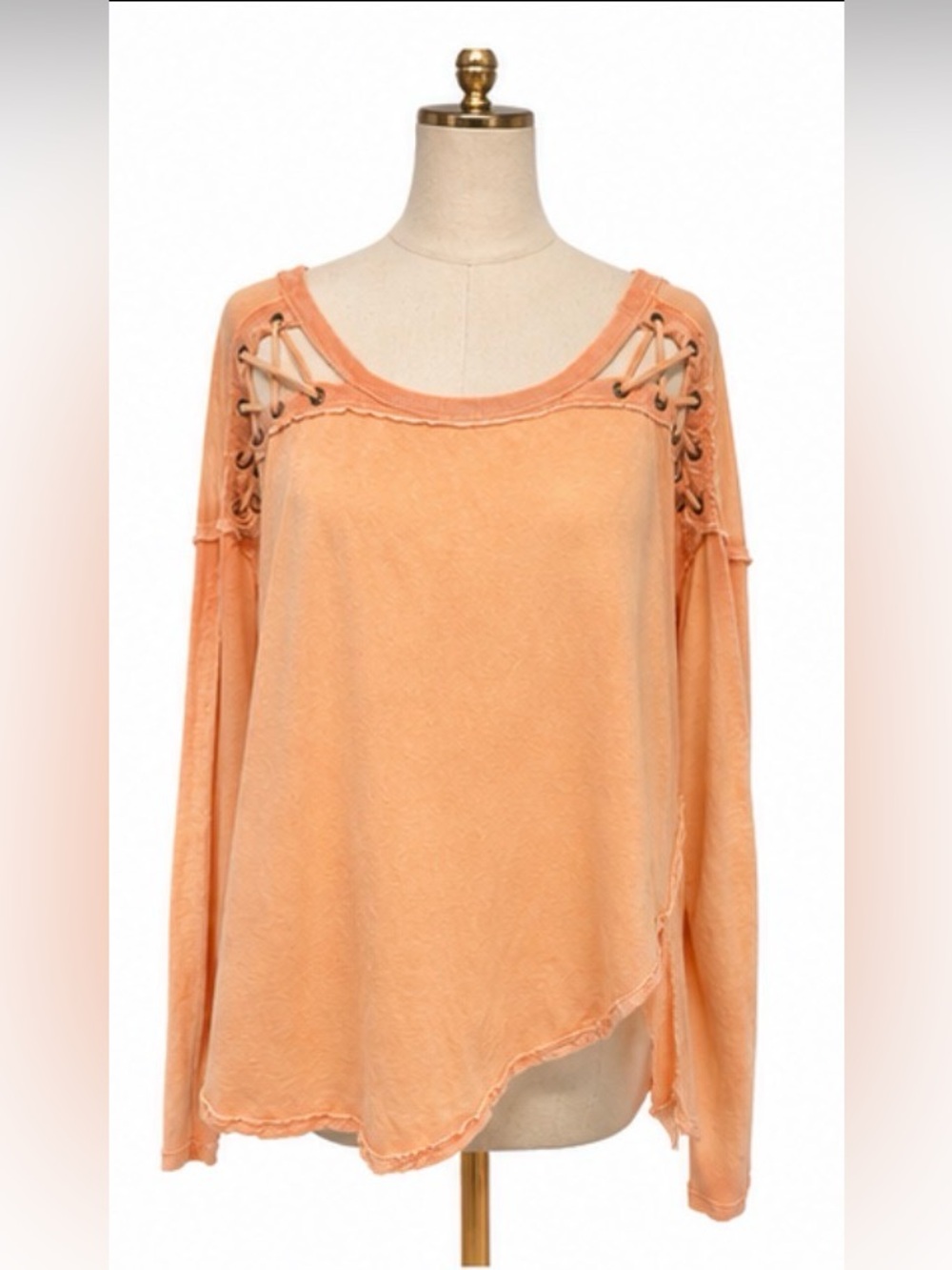 We The Free Peach Lace-Up Shoulder Top — Size Medium - Linen Blend